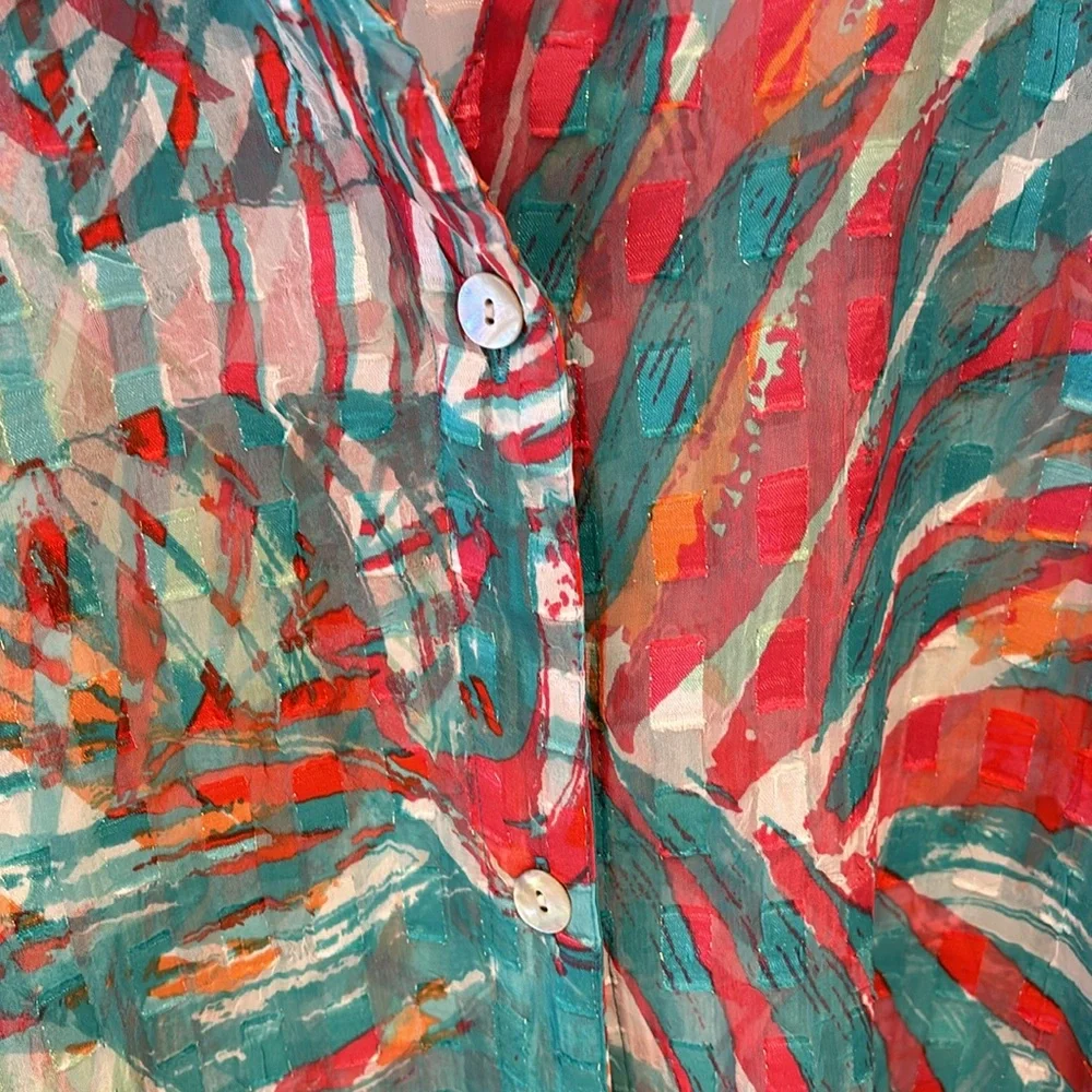 Ruby Rd. Colorful Button Blouse‎ Spring Easter Abstract - Picture 4 of 9